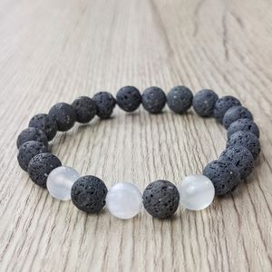 Selenite 8mm Lava Bead Stretch Bracelet